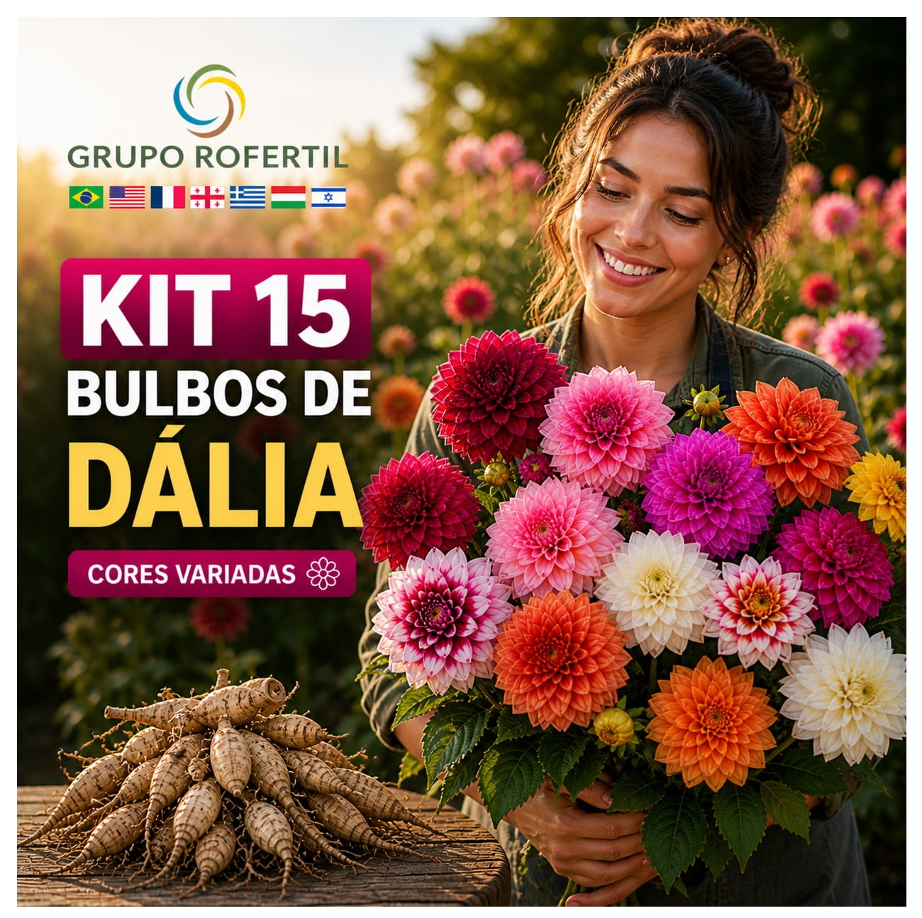 Kit 15 Bulbos de Dália – Transforme Seu Espaço em um Jardim de Destaque